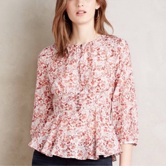 Anthropologie Moulinette Sours Red Floral Cotton/Silk
Amelie Blouse - Picture 4 of 15